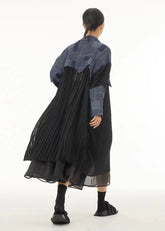 Plus Size Colorblock Oversized Denim Patchwork Wrinkled Chiffon Shirt Dresses